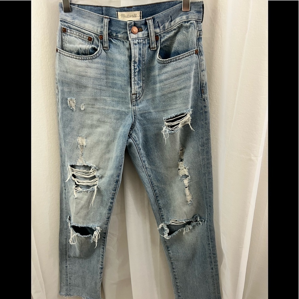 MADEWELL High Rise Distressed Light Wash ‘The Perfect Vintage Jean’ Straight Leg - Picture 5 of 12